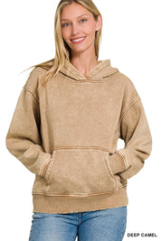 Zenana Fleece Acid Wash Kangaroo Pocket Hoodie | Hoodies Daverri Fashions