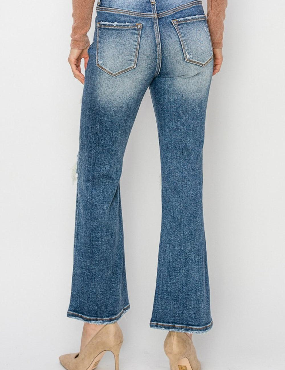 Risen Full Size High Rise Distressed Ankle Flare Jeans | Daverri Fashions