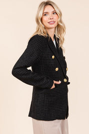 Mittoshop Plaid Texture Double-Breasted Long Sleeve Blazer | Daverri Fashions