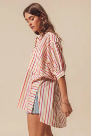 SO ME Multicolored Stripe Button Down Shirt | Daverri Fashions