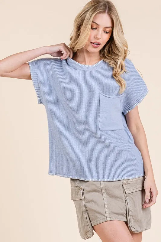 Lime 'N' Chili Solid Cap Sleeve Stitch Edge Knit Sweater | Sweaters Daverri Fashions