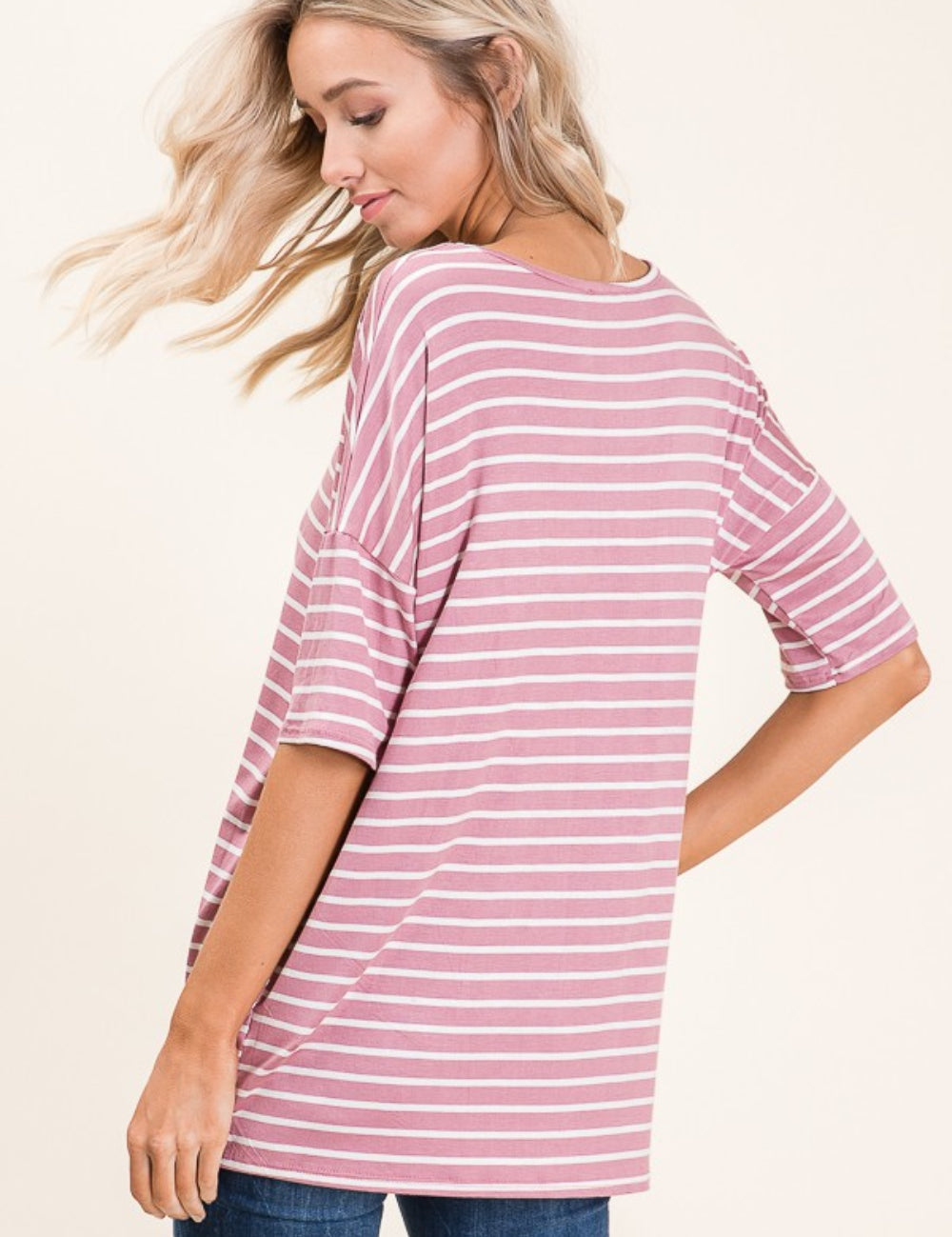 BOMBOM Striped Round Neck Half Sleeve T-Shirt | Daverri Fashions