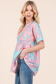 BOMBOM Floral Babydoll Tunic Top | Tops Daverri Fashions