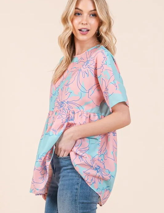 BOMBOM Floral Babydoll Tunic Top | Tops Daverri Fashions