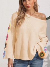 Crochet Flower Long Sleeve Sweater | Sweaters Daverri Fashions