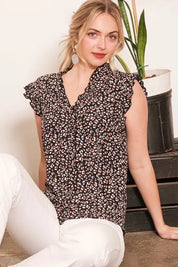 BLACK Lime 'N' Chili Multi Dot Print Sleeveless Button Down Blouse | Daverri Fashions