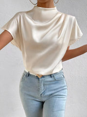 Mock Neck Short Sleeve Blouse | Blouses Daverri Fashions