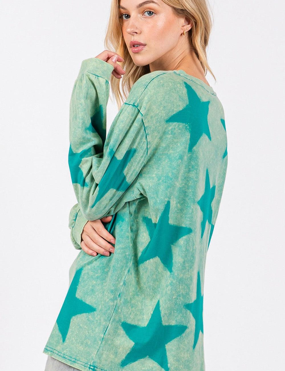 SAGE + FIG Mineral Wash Star Pattern T-Shirt | T-Shirts Daverri Fashions