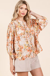 Mittoshop Flower Print Batwing Sleeve Button Down Blouse | Blouses Daverri Fashions