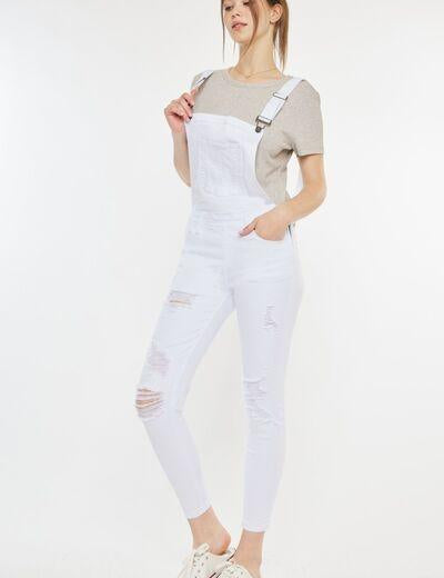 White L Kancan Distressed Skinny Denim Overalls | Overalls Daverri Fashions