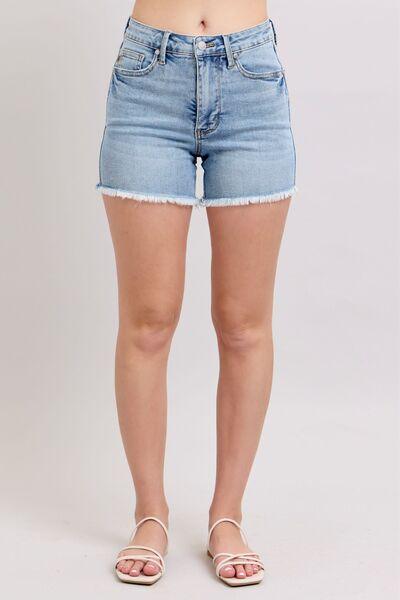 Judy Blue Tummy Control Raw Hem Denim Shorts | Denim Shorts Daverri Fashions
