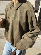 Military Green Zip Up Oversized Jacket | Jackets Daverri Fashions