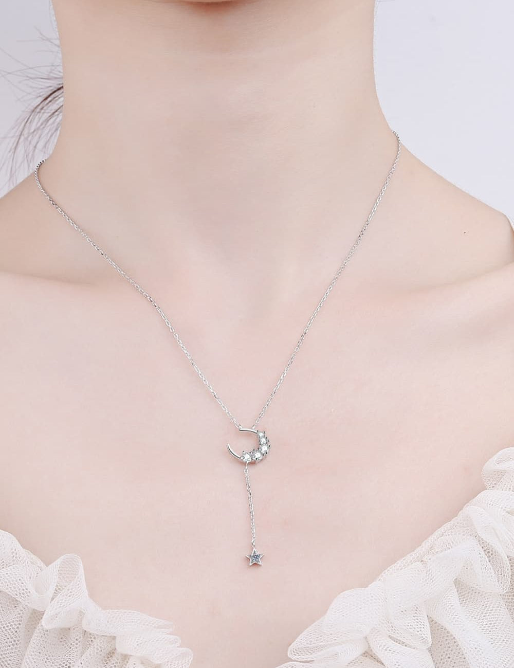 Star & Moon Moissanite Necklace | Necklaces Daverri Fashions