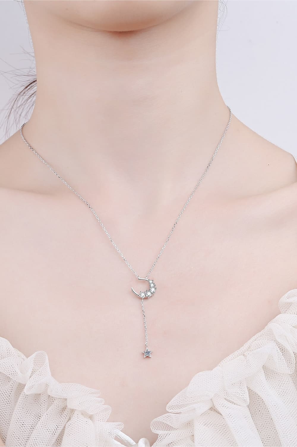 Star & Moon Moissanite Necklace | Necklaces Daverri Fashions