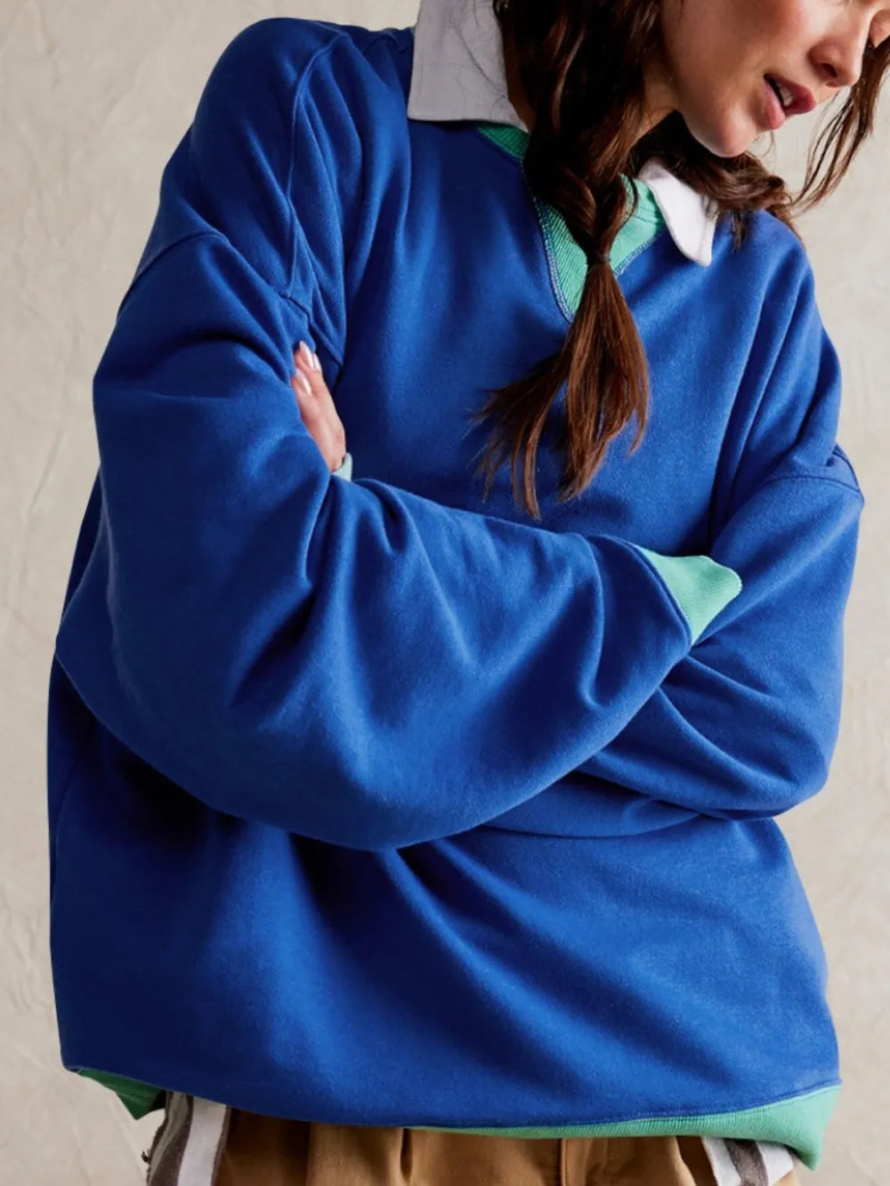 Contrast Dropped Shoulder Long Sleeve Sweatshirt | Sweatshirts Daverri Fashions