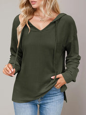 Army Green Double Take Drawstring Dropped Shoulder Long Sleeve Hoodie | Hoodies Daverri Fashions
