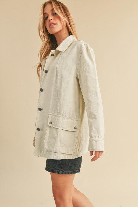 Aemi + Co Seam Detail Button Up Jacket with Pockets | Jackets Daverri Fashions
