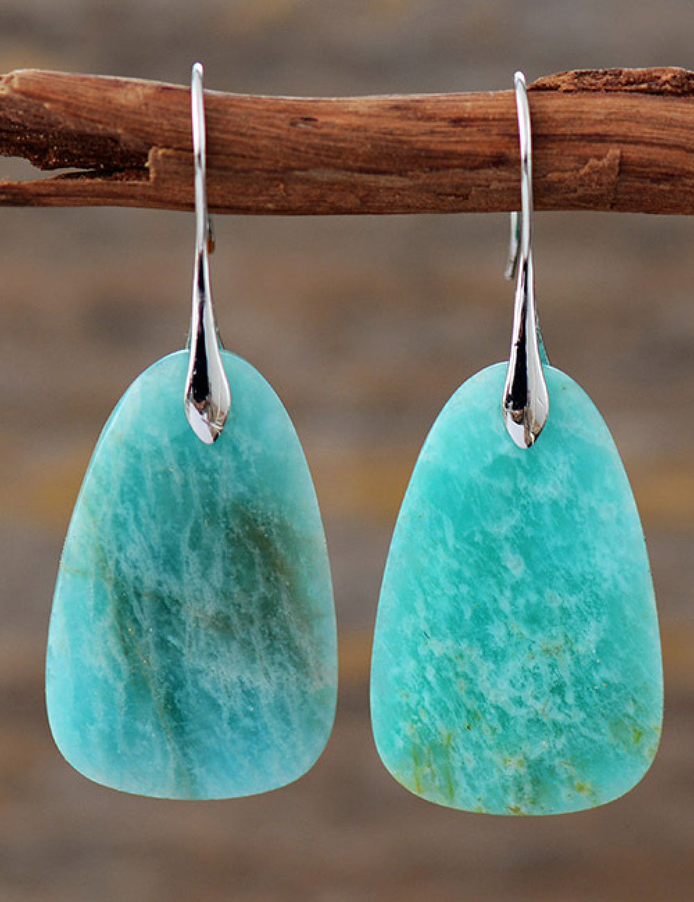 Aqua One Size Natural Stone Dangle Earrings | Earrings Daverri Fashions