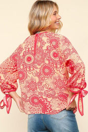 Haptics Ribbon Bow Detail Floral Round Neck Blouse | Blouses Daverri Fashions