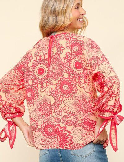 Haptics Ribbon Bow Detail Floral Round Neck Blouse | Blouses Daverri Fashions