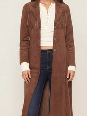Fringe Lapel Collar Long Sleeve Coat | Daverri Fashions