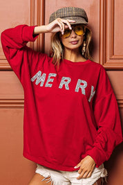 BiBi Merry Glitter Christmas Drop Shoulder Top | Sweaters Daverri Fashions
