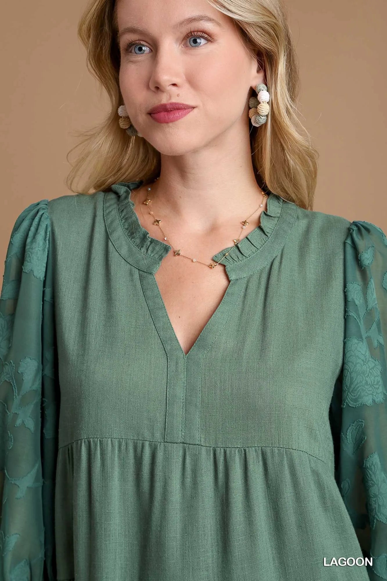 Umgee Floral Contrast Sleeve Tiered Dress | Daverri Fashions