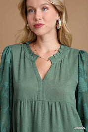 Umgee Floral Contrast Sleeve Tiered Dress | Daverri Fashions