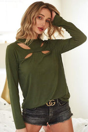 Army Green BiBi Butterfly Looking Cutout Rib Knit Top | Tops Daverri Fashions