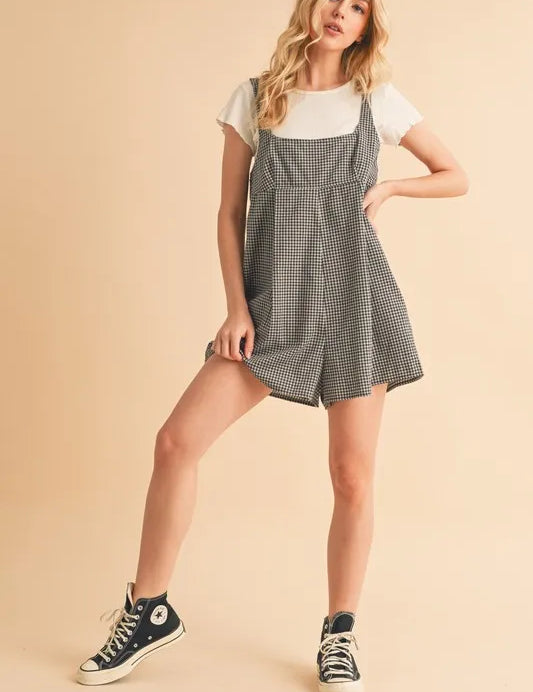 NAVY Aemi+Co Plaid Square Neck Romper | Daverri Fashions