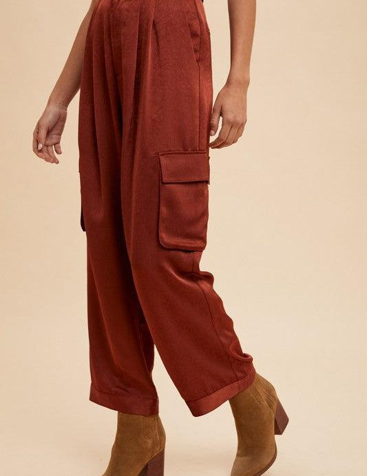Anniewear Wide Leg Cargo Satin Pants | Pants Daverri Fashions