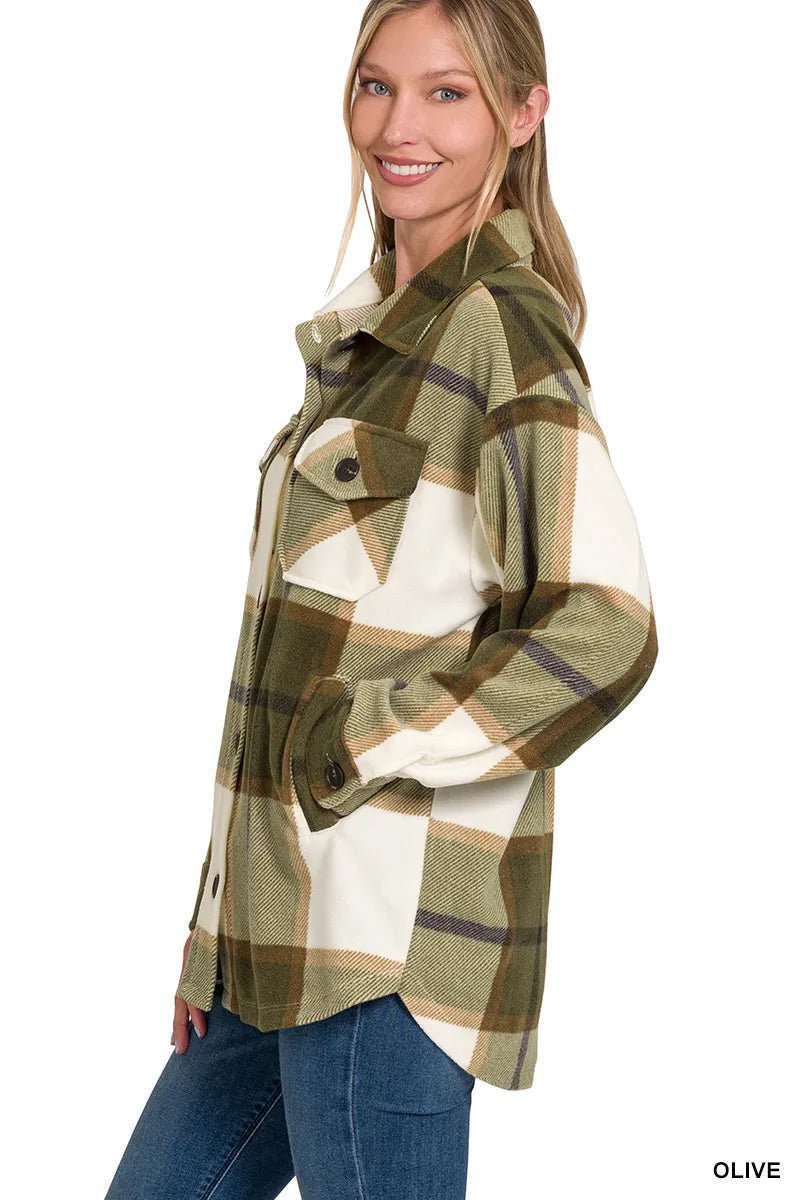 Zenana Oversized Plaid Fleece Shacket | Shackets Daverri Fashions