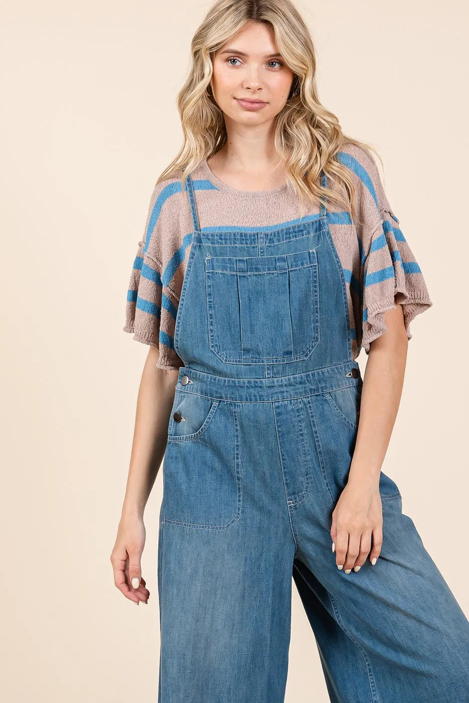 Mittoshop Denim Tie Back Sleeveless Wide Leg Overalls | Overalls Daverri Fashions