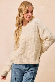 BiBi Checker Board Drop Shoulder Sweater | Sweaters Daverri Fashions