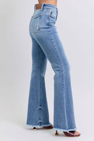 Judy Blue Full Size Raw Hem High Rise Bootcut Jeans | Jeans Daverri Fashions