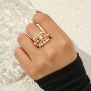 Gold One Size Pearl 18K Gold-Plated Open Ring | Rings Daverri Fashions
