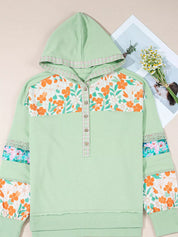 Lace Floral Patchwork Half Button Hooded Top | Tops Daverri Fashions
