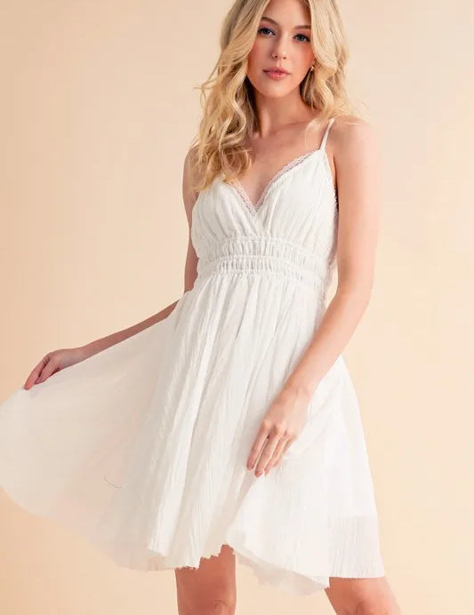 White Aemi+Co Lace Detail Mini Cami Dress | Daverri Fashions
