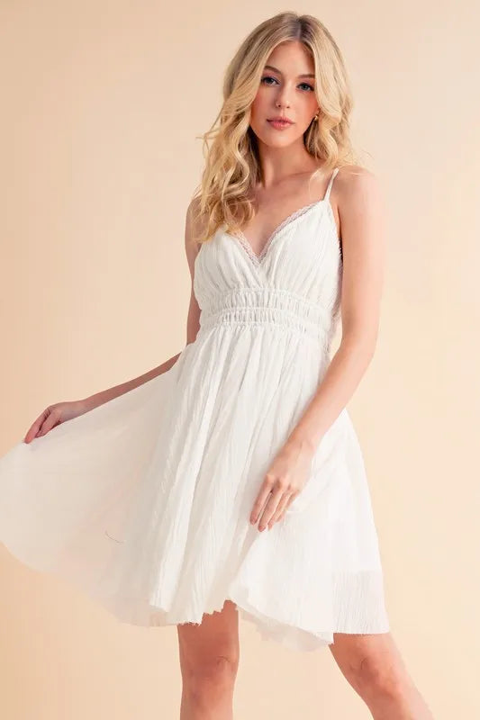 White Aemi+Co Lace Detail Mini Cami Dress | Daverri Fashions