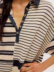 Striped Oversized Half Button Shirt Dress | Mini Dresses Daverri Fashions