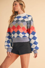 Aemi + Co Diamond Mock Neck Raglan Sleeve Sweater | Sweaters Daverri Fashions