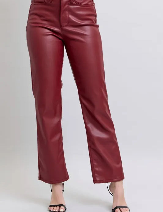Judy Blue High Waist Tummy Control Faux Leather Straight Pants Plus Size | Pants Daverri Fashions