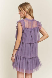 ADORA Layered Ruffled Cap Sleeve Mesh Dress | Daverri Fashions