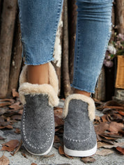 Gray Furry Suede Round Toe Flat Boots | Boots Daverri Fashions