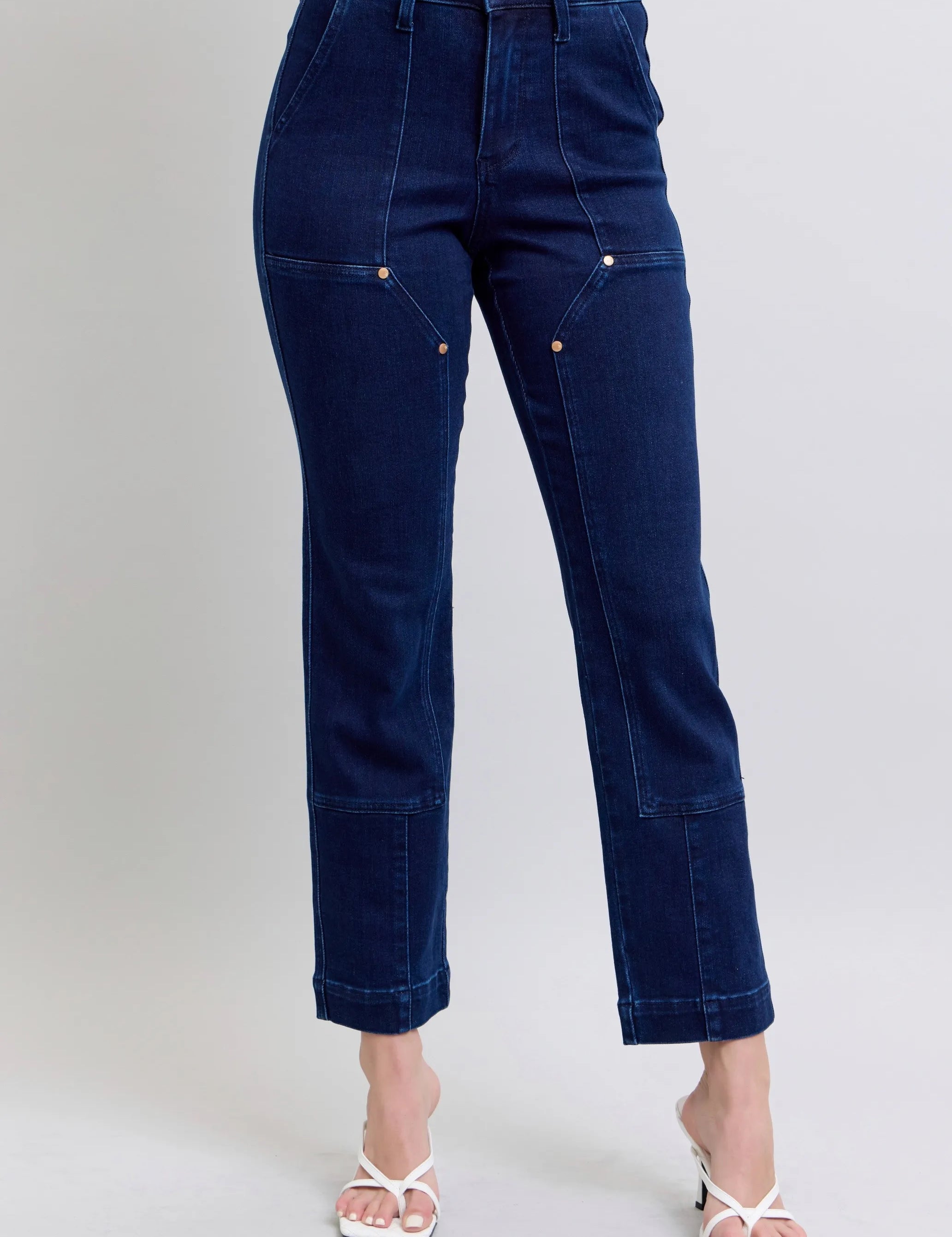 Judy Blue Full Size Hw Work Wear Knee Patch Straight Jeans Plus Size | Jeans Daverri Fashions