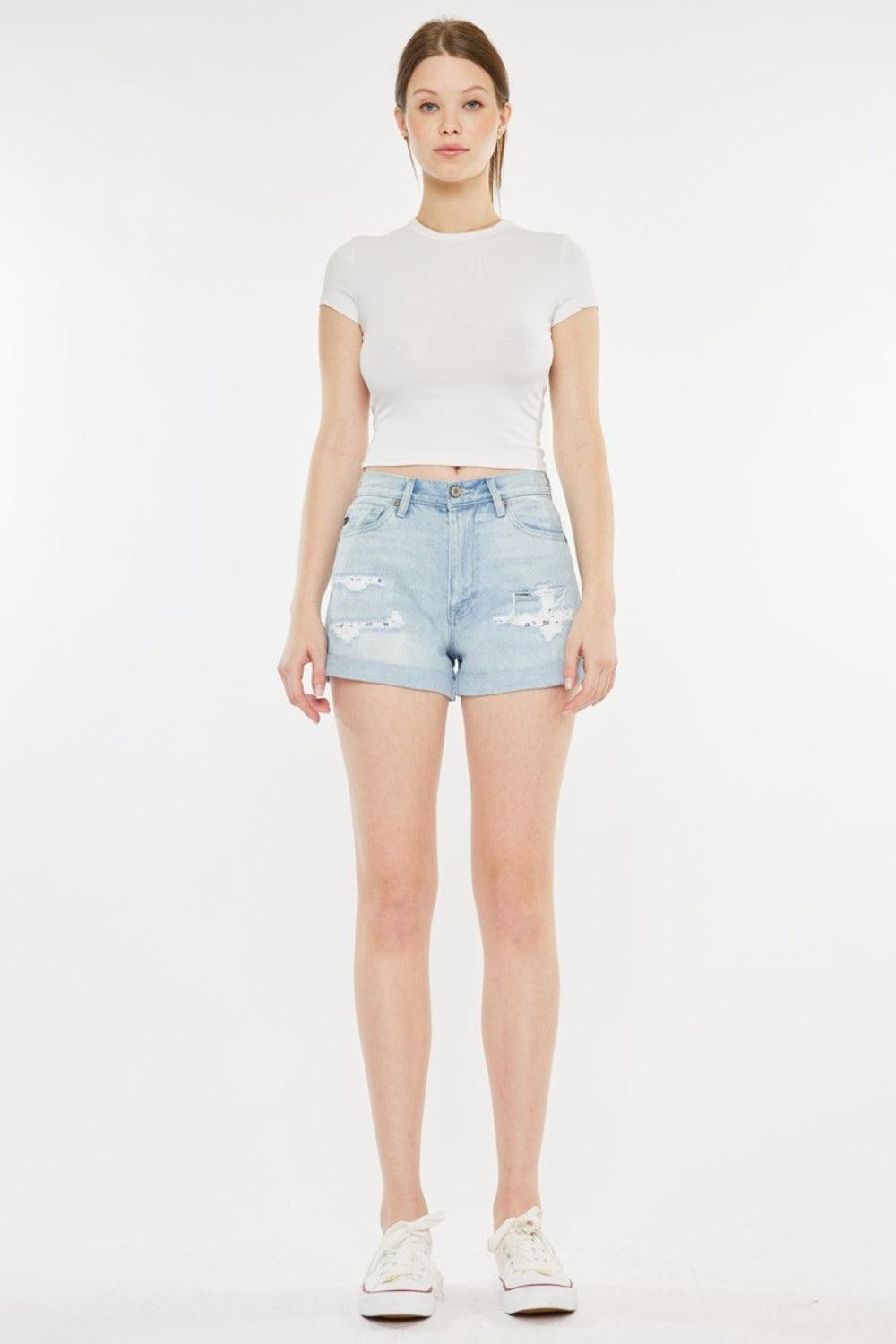 Kancan High Rise Repaired Mom Denim Shorts | Denim Shorts Daverri Fashions