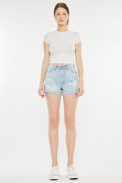 Kancan High Rise Repaired Mom Denim Shorts | Denim Shorts Daverri Fashions