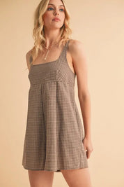 Aemi+Co Plaid Square Neck Romper | Daverri Fashions