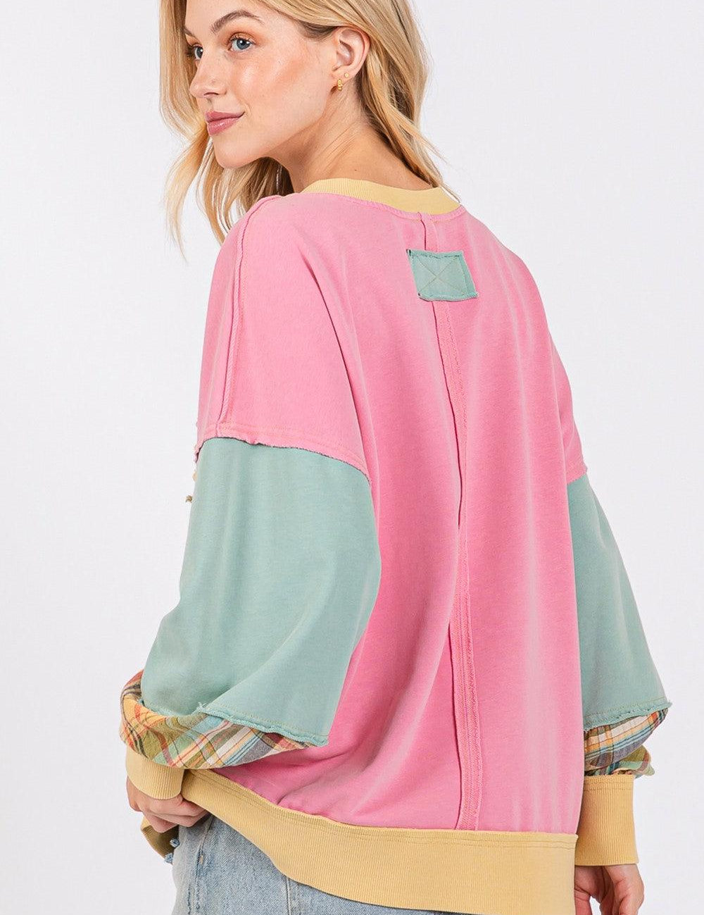 SAGE + FIG Mineral Wash Raw Edge Color Block Sweatshirt | Sweatshirts Daverri Fashions