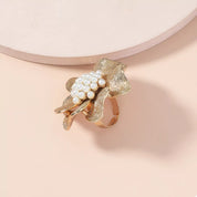 18K Gold-Plated Pearl Flower Ring | Rings Daverri Fashions